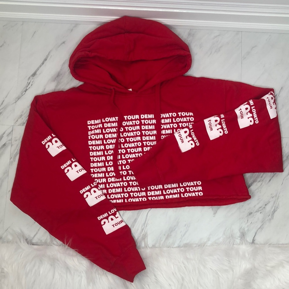 Demi Lovato 2018 Tour Cropped Red Hoodie, Women’s Medium